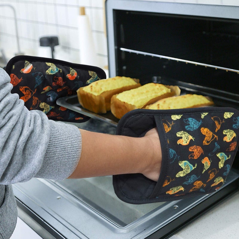 RED LMLDETA Pot Holders Set of 2 Heat Resistant 480 â„‰Non Slip Clear Silicone Printed Comfortable Cotton Lining Kitchen Women Men Cooking Baking Microwave Machine Washable (Rooster, Black Potholders) - Image 5